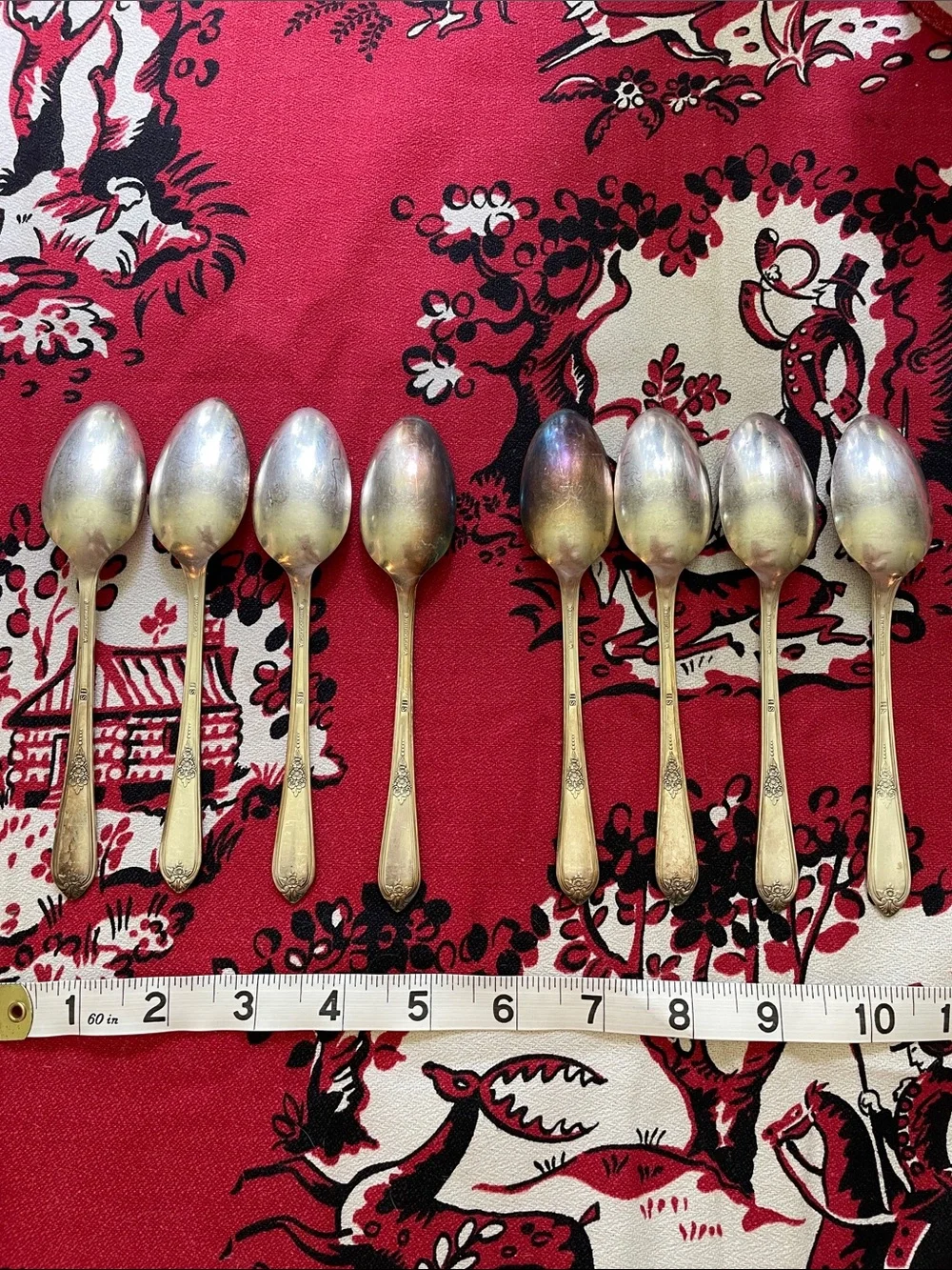 Set of 8 antique William Ro Silver-Tone Dessert Spoons — Classic Floral Handle